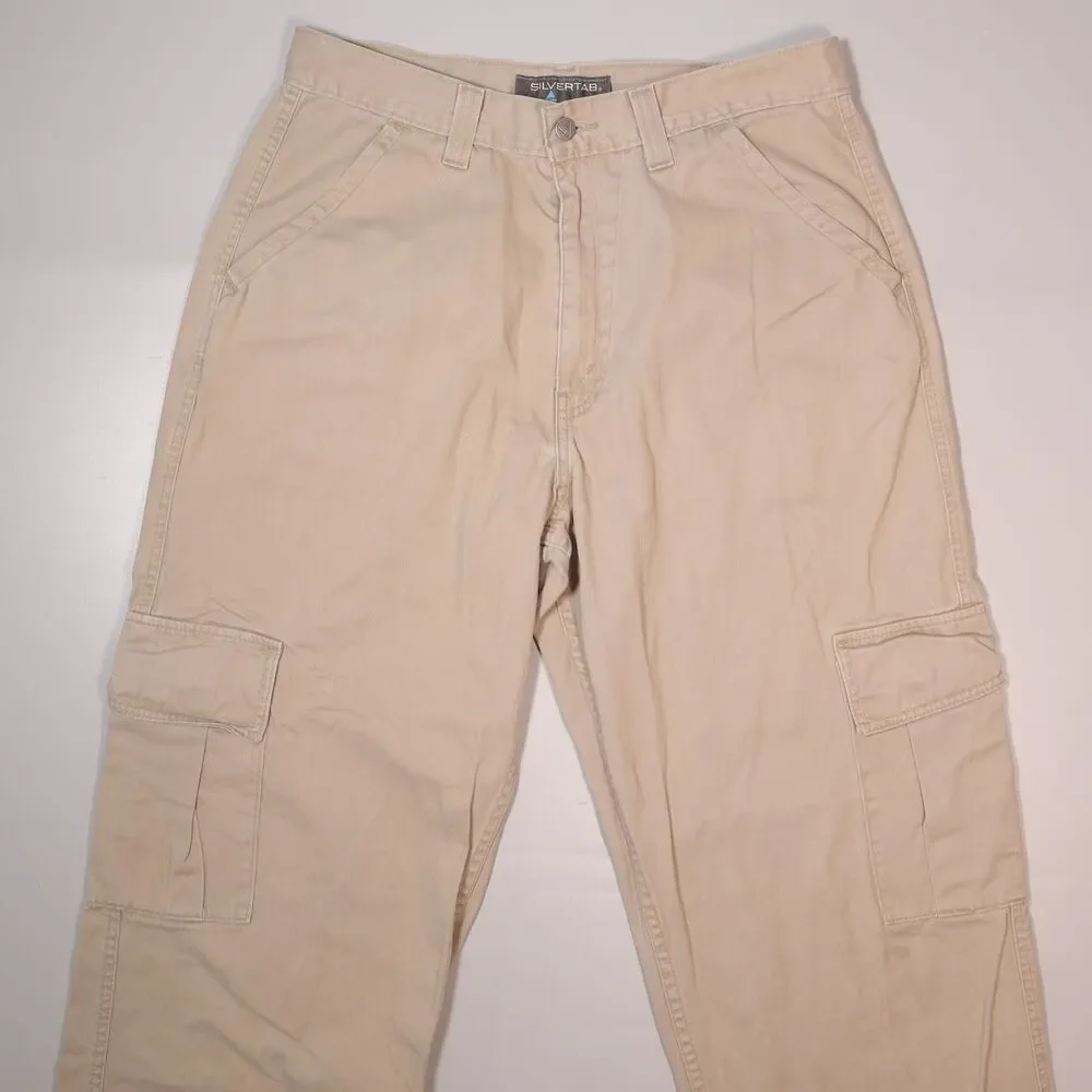 Vintage Levis Silvertab Cargo Pants Beige Khaki Baggy Y2K Mens 34x32